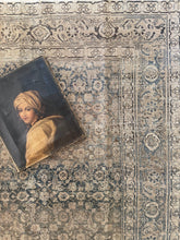 Load image into Gallery viewer, Antique Tabriz 4’7” x 5’11” blue, brown, coloring scatter rug