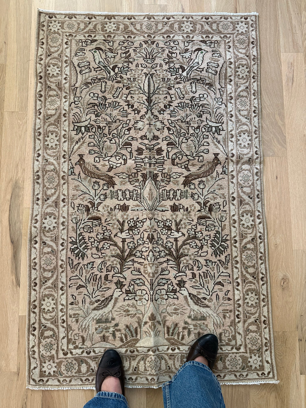 Antique Hamadan 2’8” x 4’3” bird pattern floral